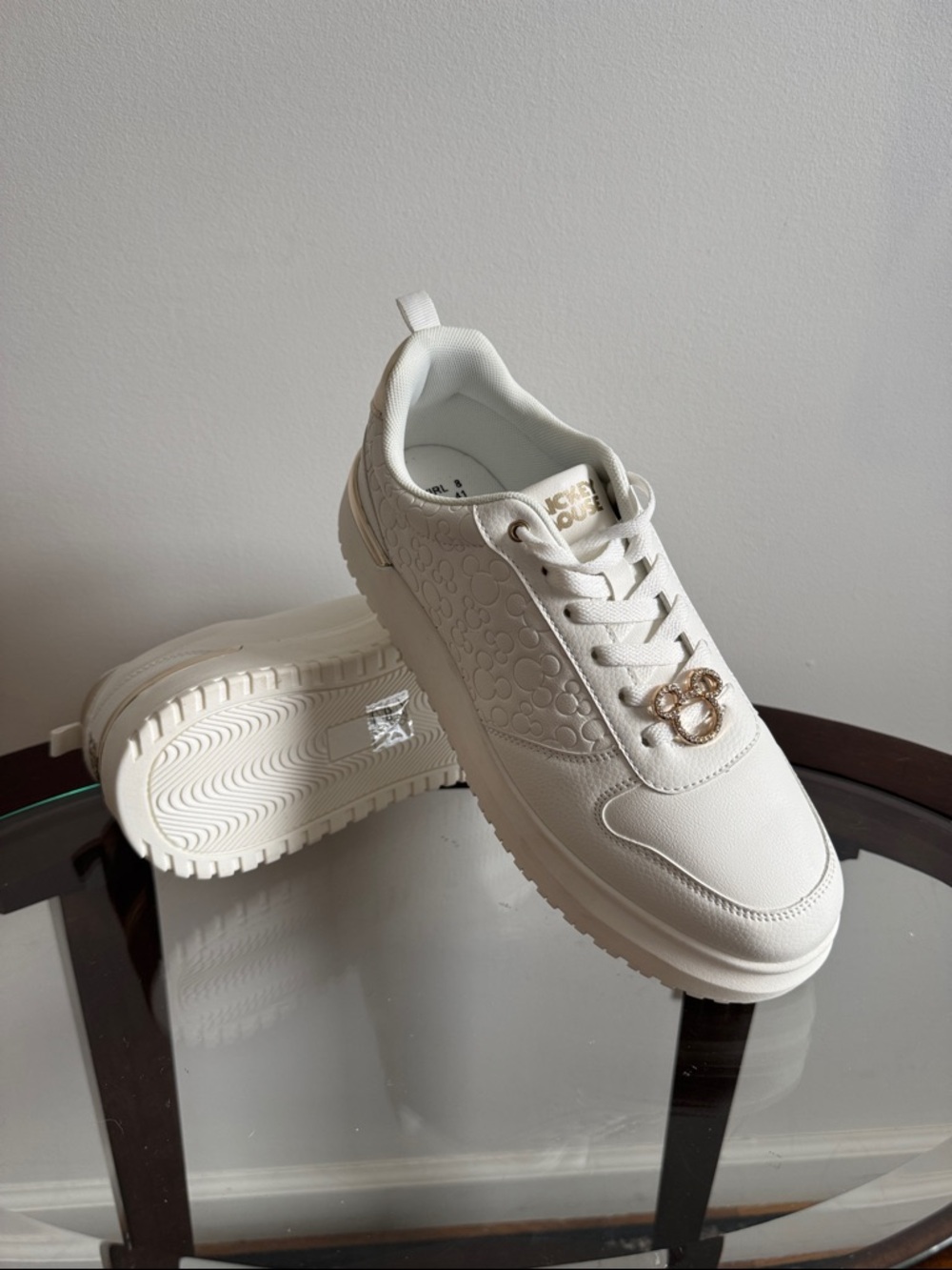 New Disney White Women's Sneakers with Gold Mickey Mouse